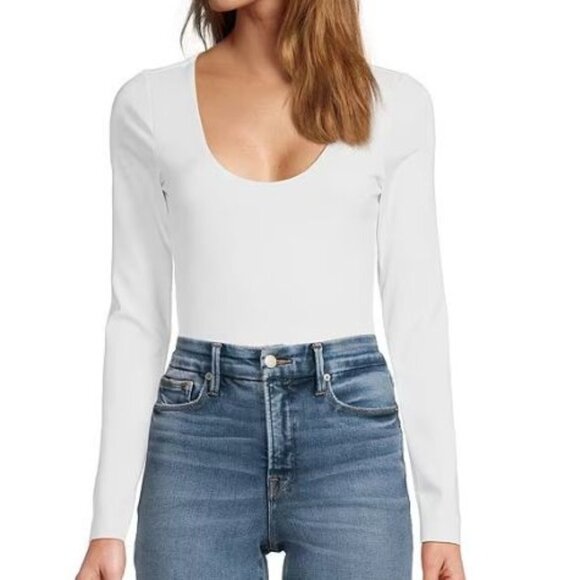 Good American Tops - Good American Scuba Scoop Body Suit Women's White Long Sleeve Thong Medium NWT